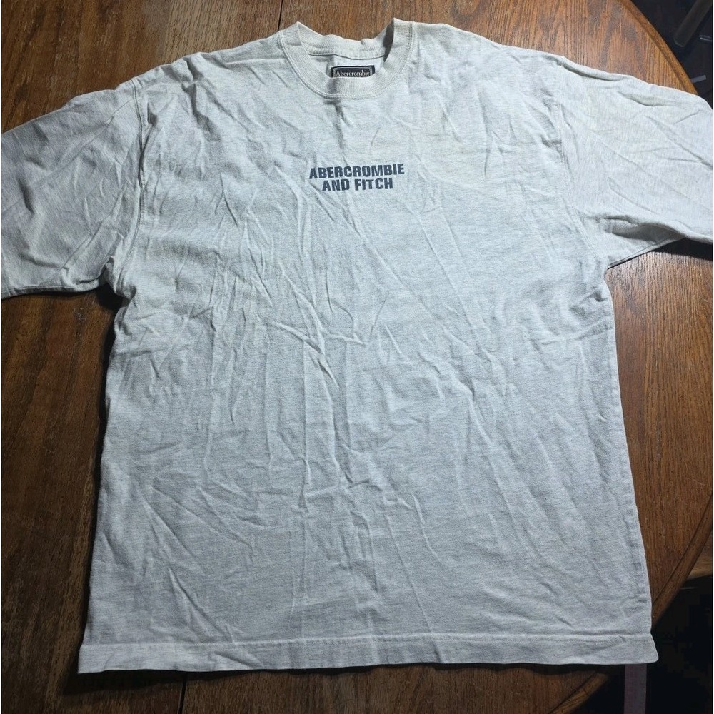 Vtg 90's Abercrombie & Fitch Gray T Shirt Y2K Men's SZ L Tiki Center Spell Out